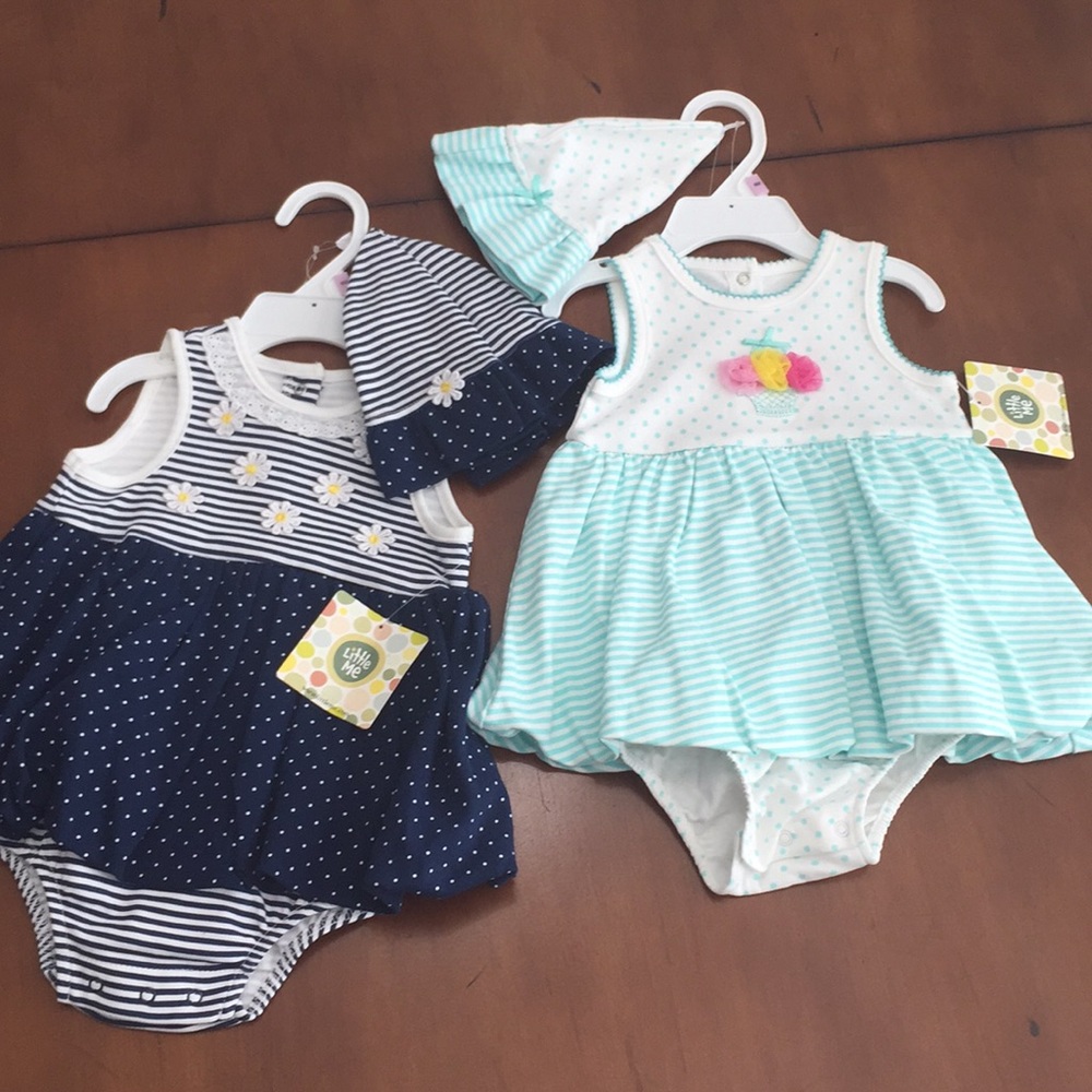 Little Me outfits with matching hats 9 months